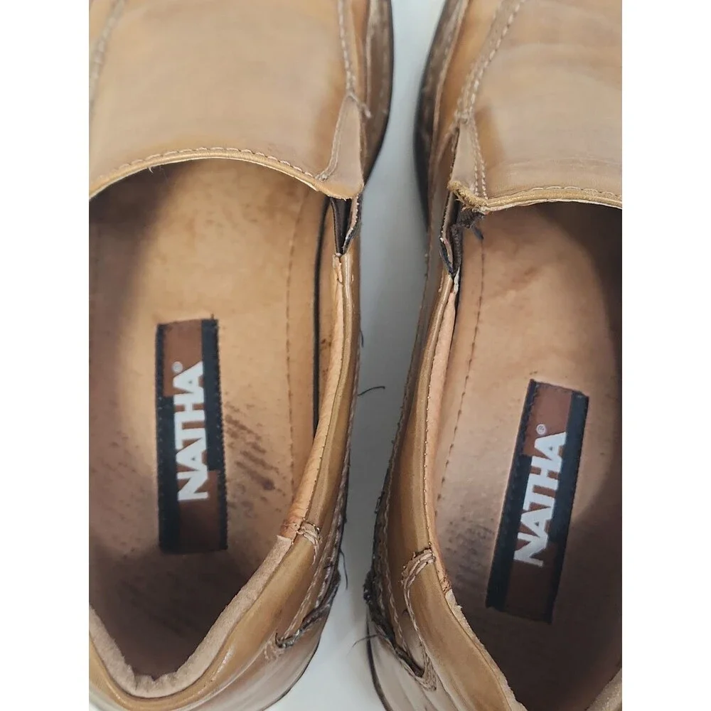 Men’s Natha Studio Leather Loafers Light Brown Soles Shoes Size 11.5